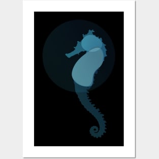 Ocean life- Seahorse blue silhouette print Posters and Art